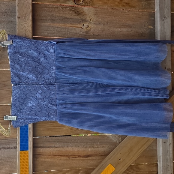 Blue Lace Strapless Dress - Picture 4 of 5